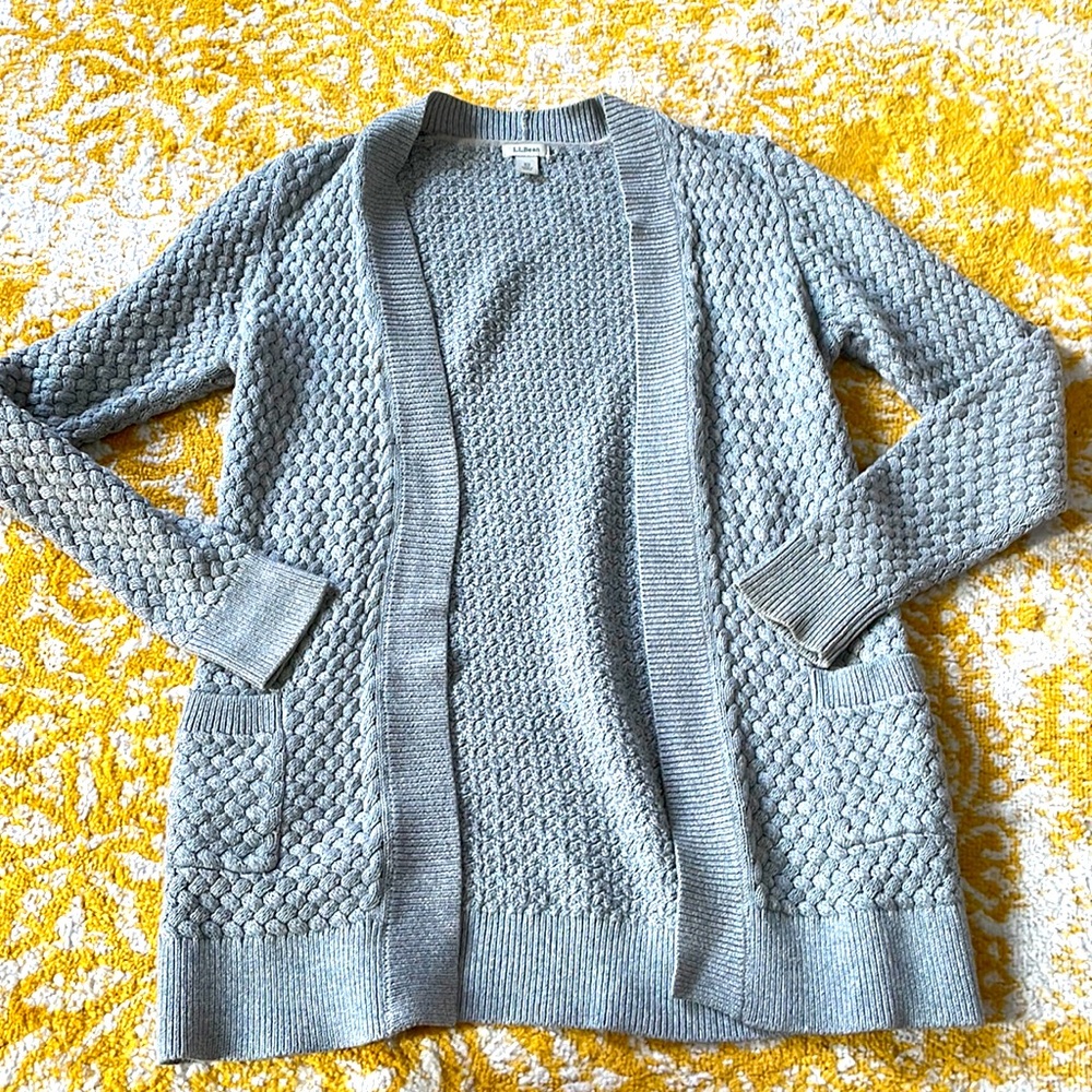 LL Bean basket weave gray, open cardigan XS